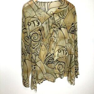 ESCADA VTG Sheer Silk Lagenlook Art To Wear Statement Blouse Toggle Buttons OS